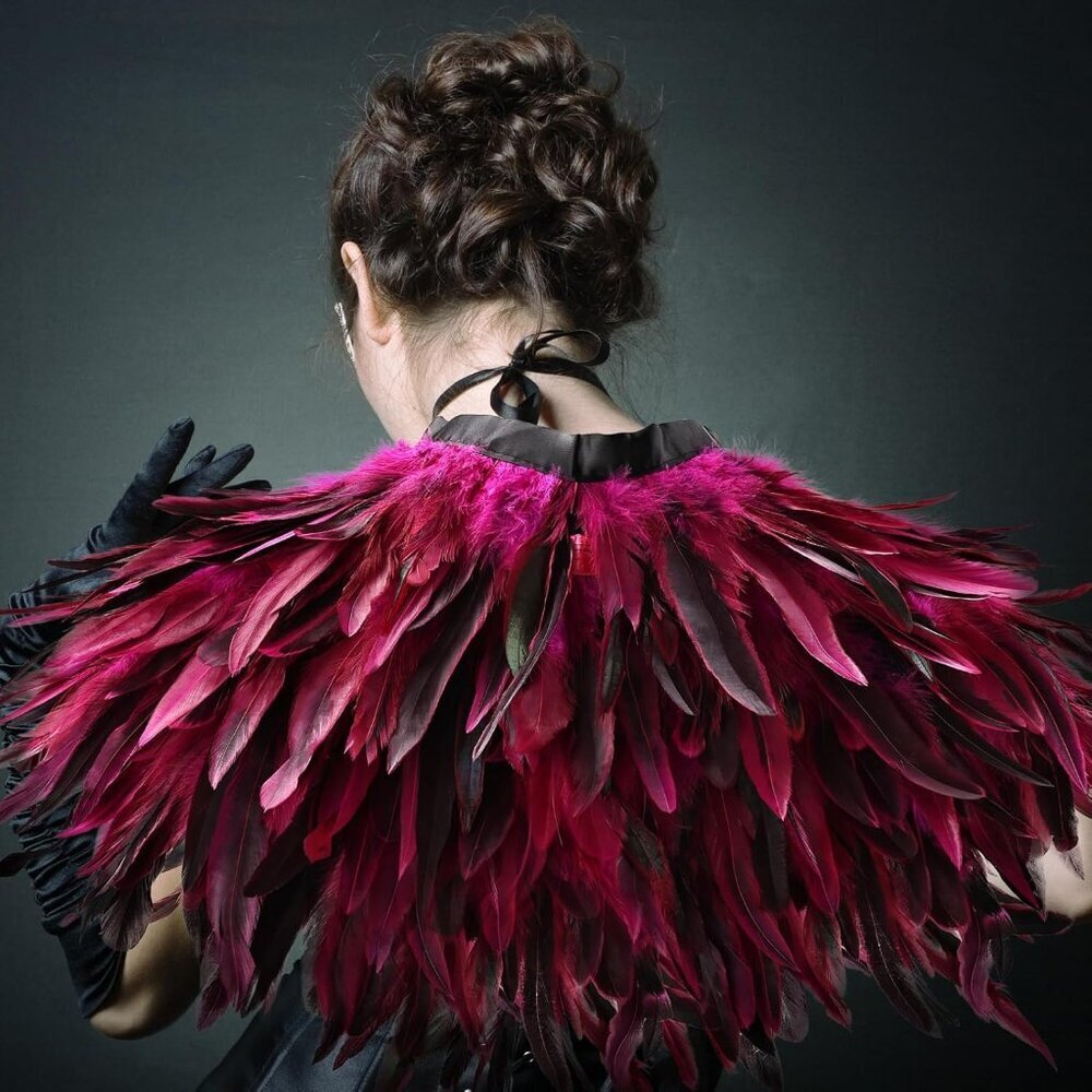 Gothic Feather Shawl Wrap Cape Costume Accessory Halloween Party Womens - Picture 7 of 7